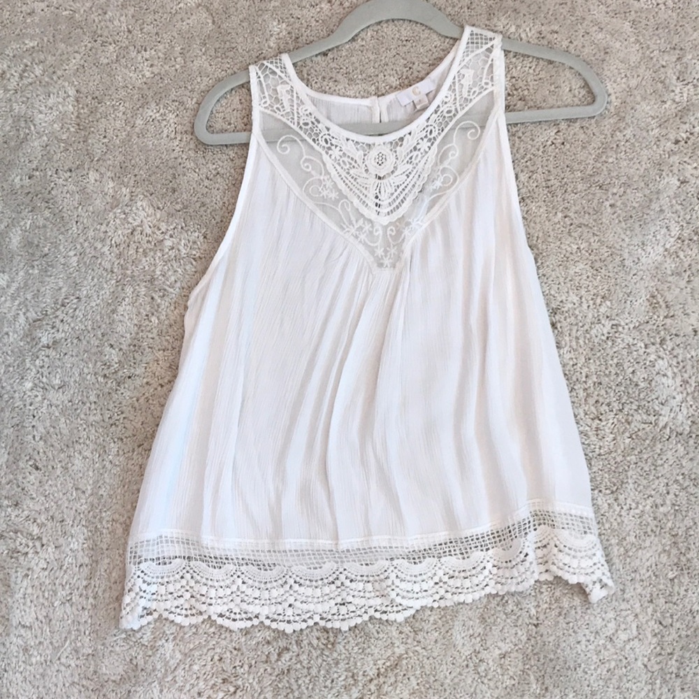 White tank with crochet detail